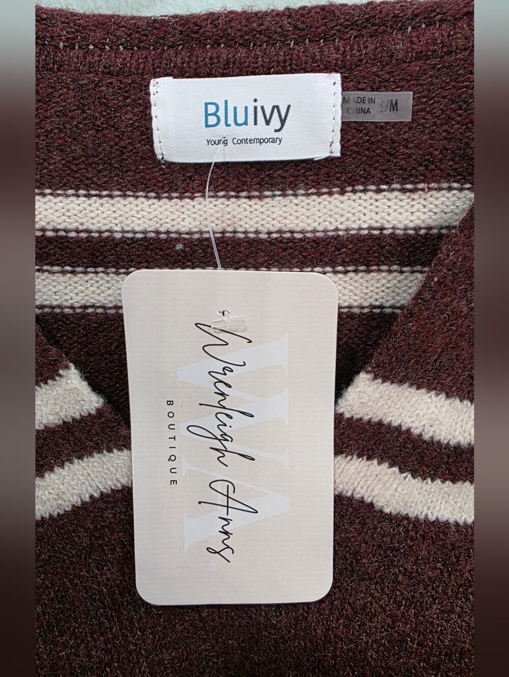 Bluivy Notch-Neck Striped Knit Sweater - Picture 8 of 9